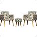 Kit 2 Poltronas Decorativas Para Sala Nina + Puff Estampa Triângulo Bege Pé Castanho - Clique E Decore