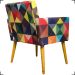 Kit 2 Poltronas Decorativas Para Sala Nina + Puff Estampa Triângulo Colorido Pé Castanho - Clique E Decore