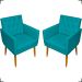 Kit 2 Poltronas Decorativas Para Sala Nina Com Base E Capitonê Suede Azul Turquesa Pé Castanho - Clique E Decore