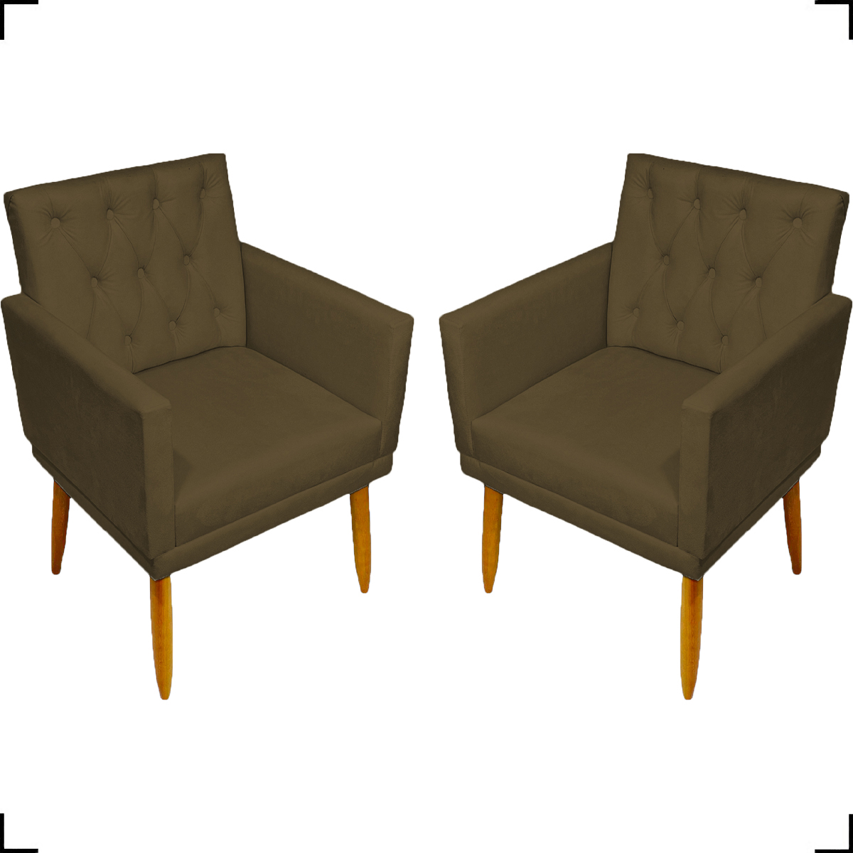 Kit 2 Poltronas Decorativas Para Sala Nina Com Base E Capitonê Suede Marrom Pé Castanho - Clique E Decore
