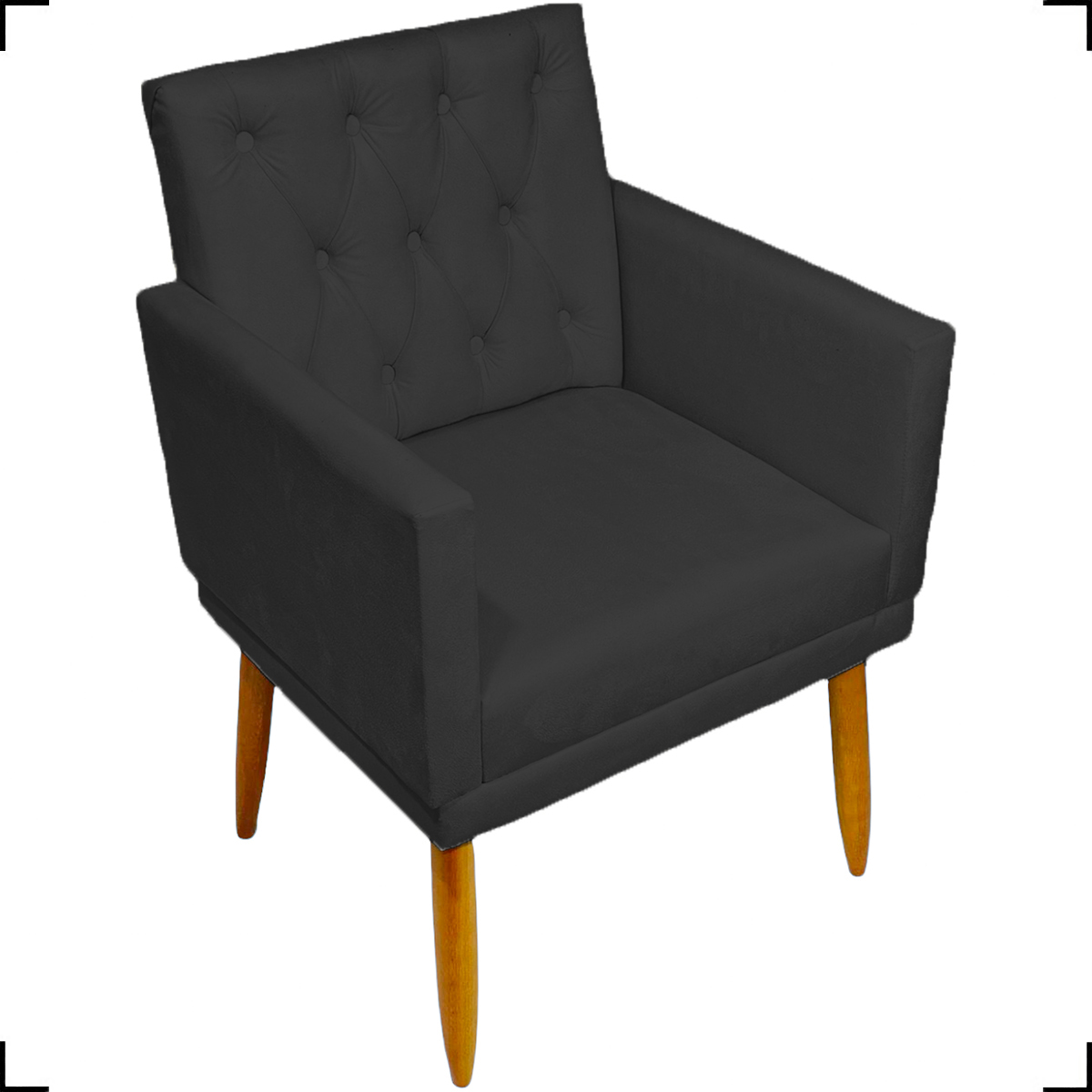 Kit 2 Poltronas Decorativas Para Sala Nina Com Base E Capitonê Suede Preto Pé Castanho - Clique E Decore
