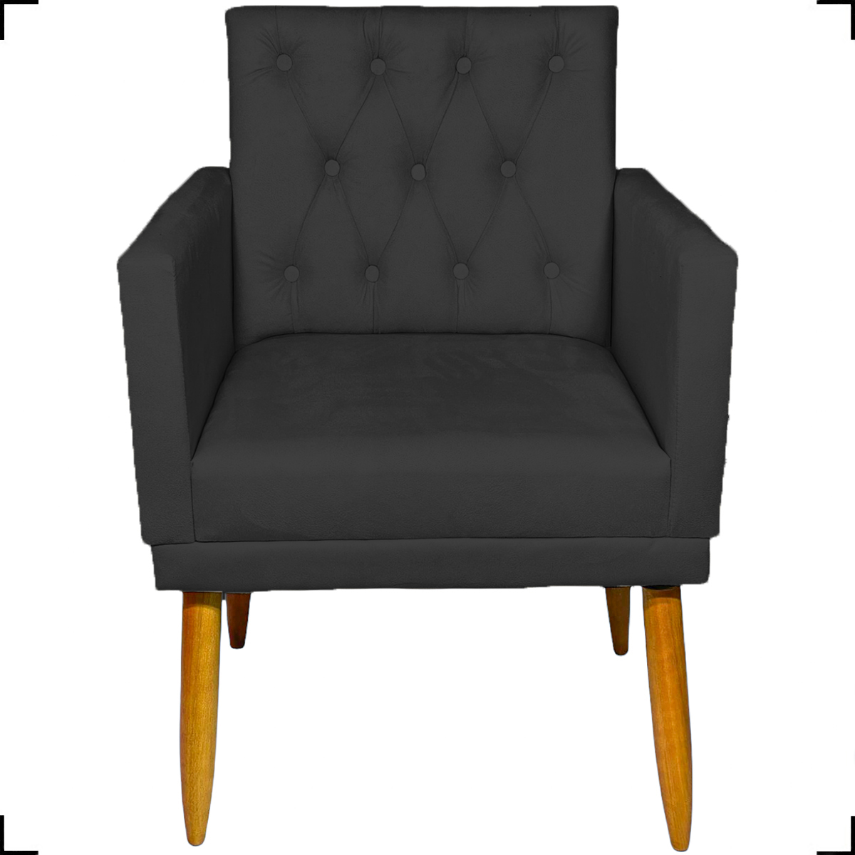 Kit 2 Poltronas Decorativas Para Sala Nina Com Base E Capitonê Suede Preto Pé Castanho - Clique E Decore