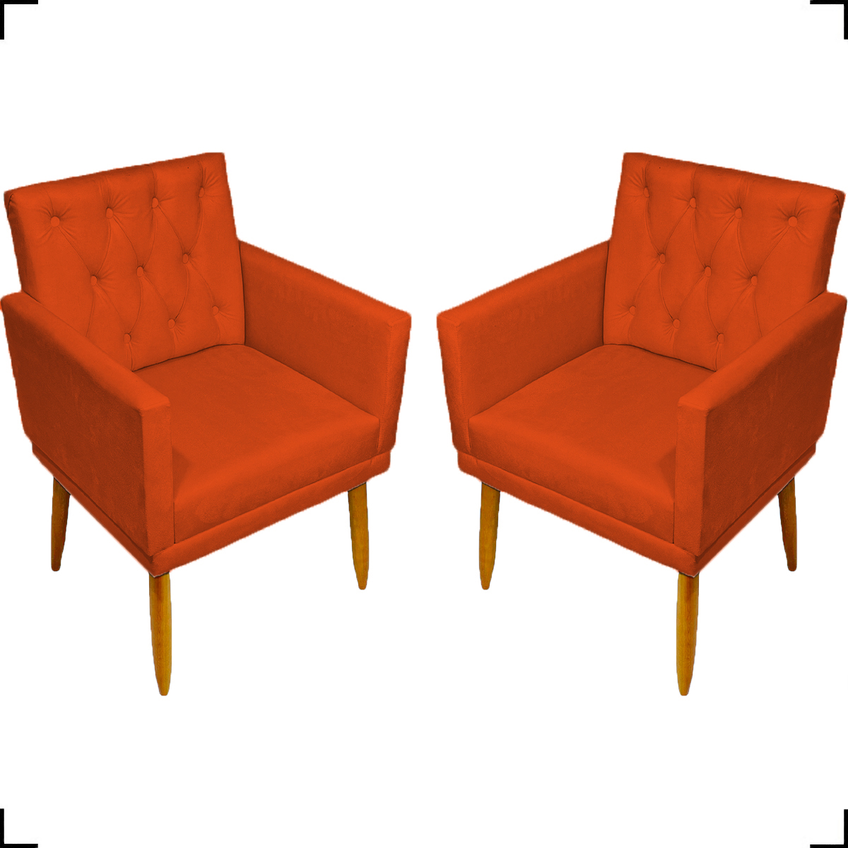 Kit 2 Poltronas Decorativas Para Sala Nina Com Base E Capitonê Suede Terracota Pé Castanho - Clique E Decore