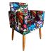 Kit 2 Poltronas Decorativas Para Sala Nina Com Base Estampa Romero Brito Pé Castanho - Clique E Decore