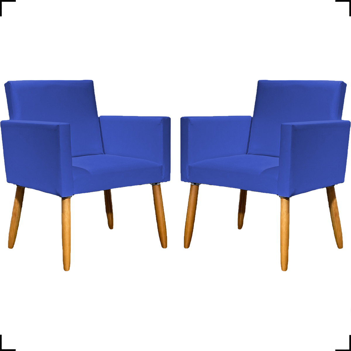 Kit 2 Poltronas Decorativas Para Sala Nina Corino Azul Royal Pé Castanho