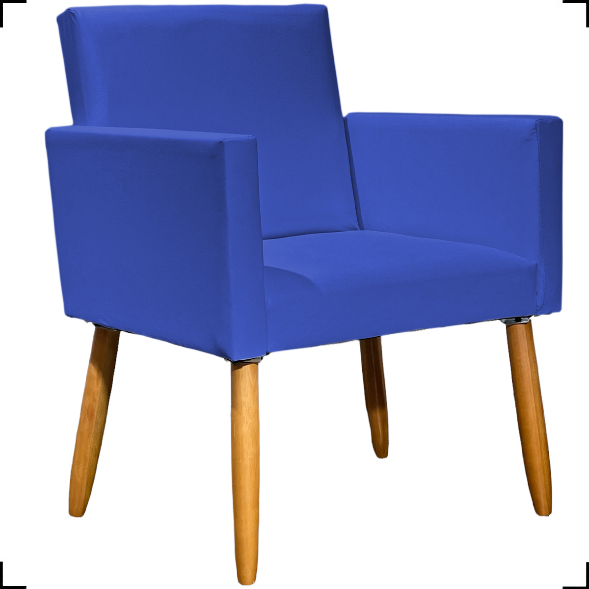Kit 2 Poltronas Decorativas Para Sala Nina Corino Azul Royal Pé Castanho