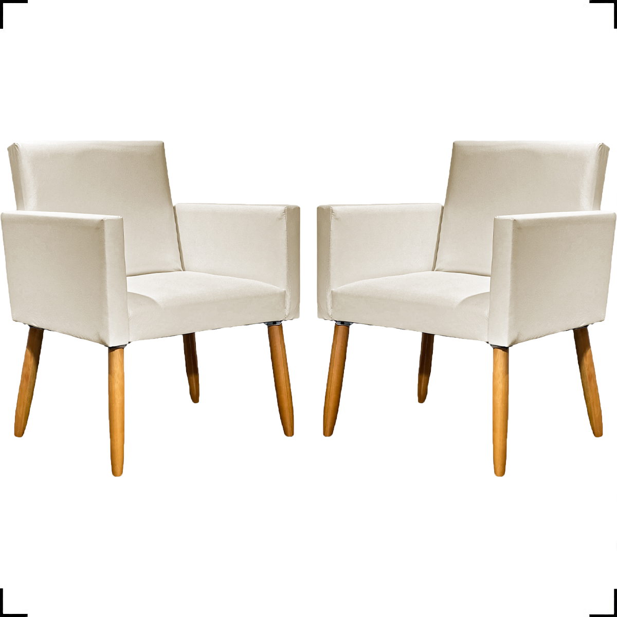 Kit 2 Poltronas Decorativas Para Sala Nina Corino Bege Pé Castanho - Clique E Decore