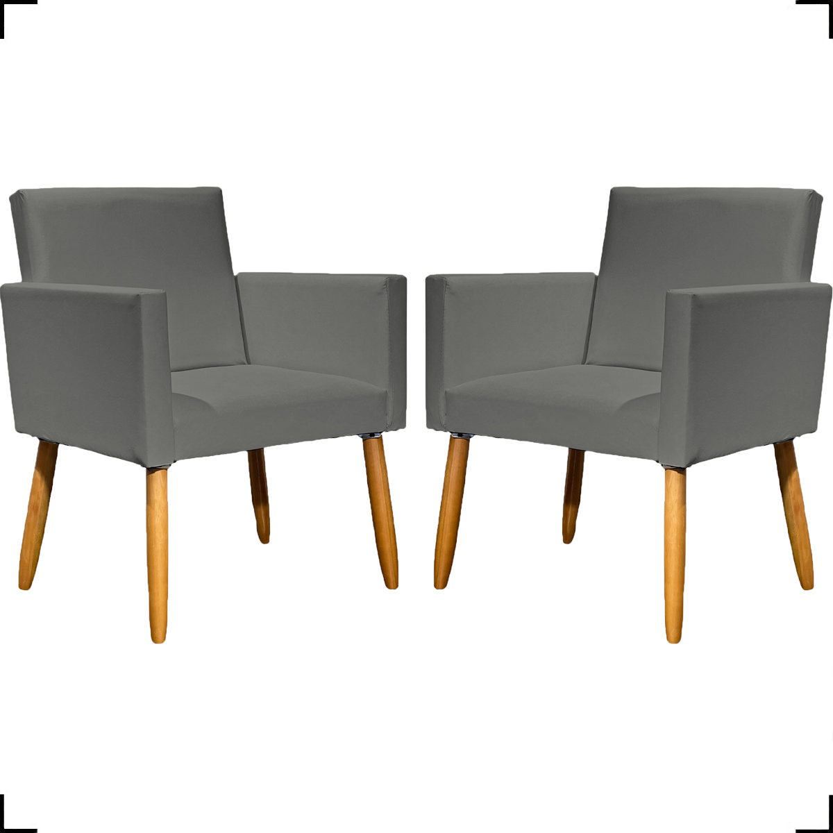 Kit 2 Poltronas Decorativas Para Sala Nina Corino Cinza Pé Castanho - Clique E Decore