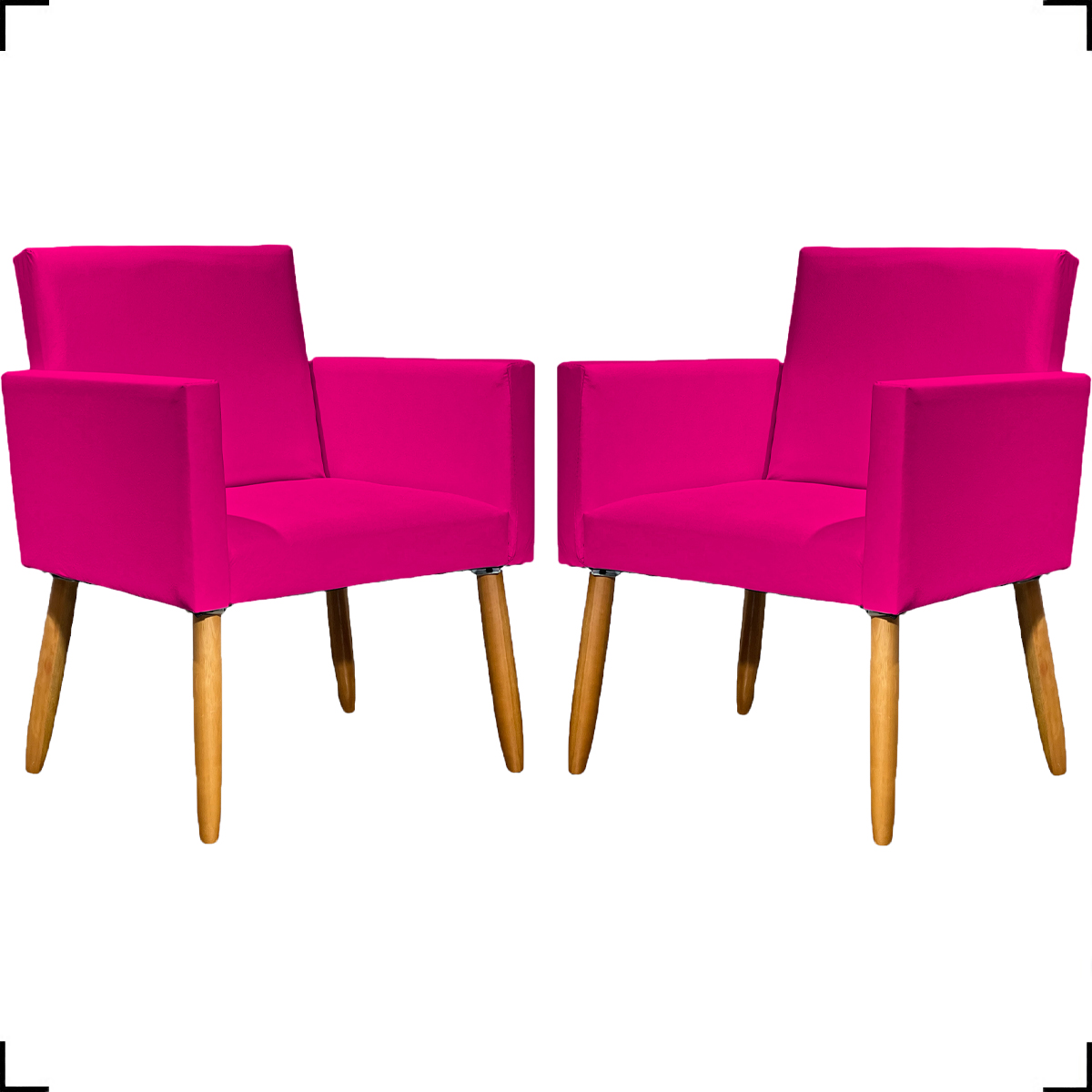 Kit 2 Poltronas Decorativas Para Sala Nina Corino Pink Pé Castanho