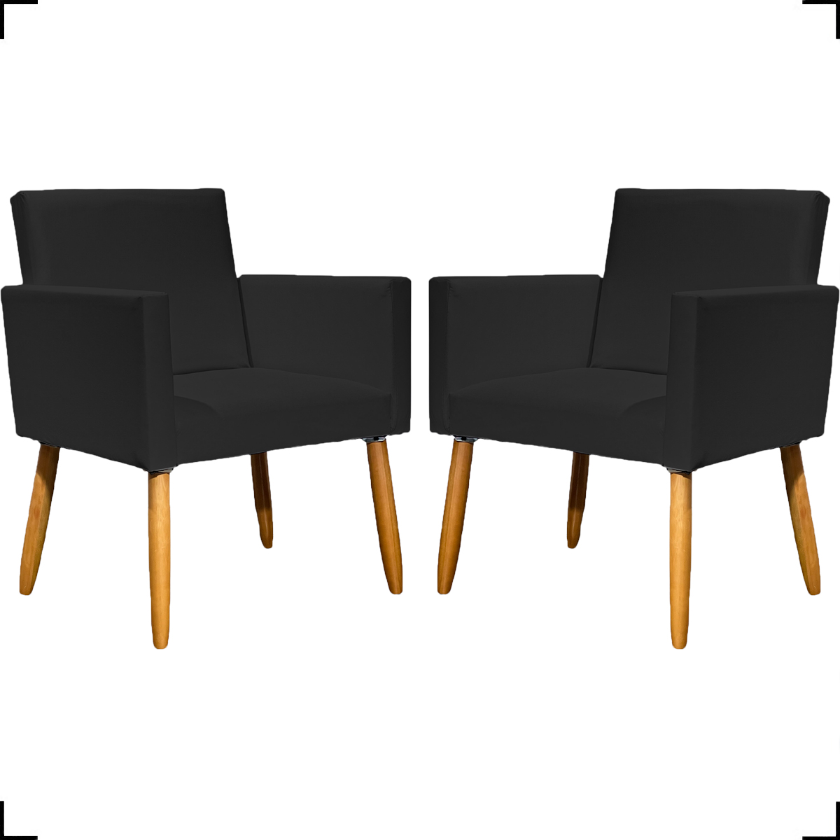 Kit 2 Poltronas Decorativas Para Sala Nina Corino Preto Pé Castanho