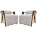 Kit 2 Poltronas Decorativas Para Sala Recepção Confortável Em Madeira Maciça Chloe Bouclé Bege
