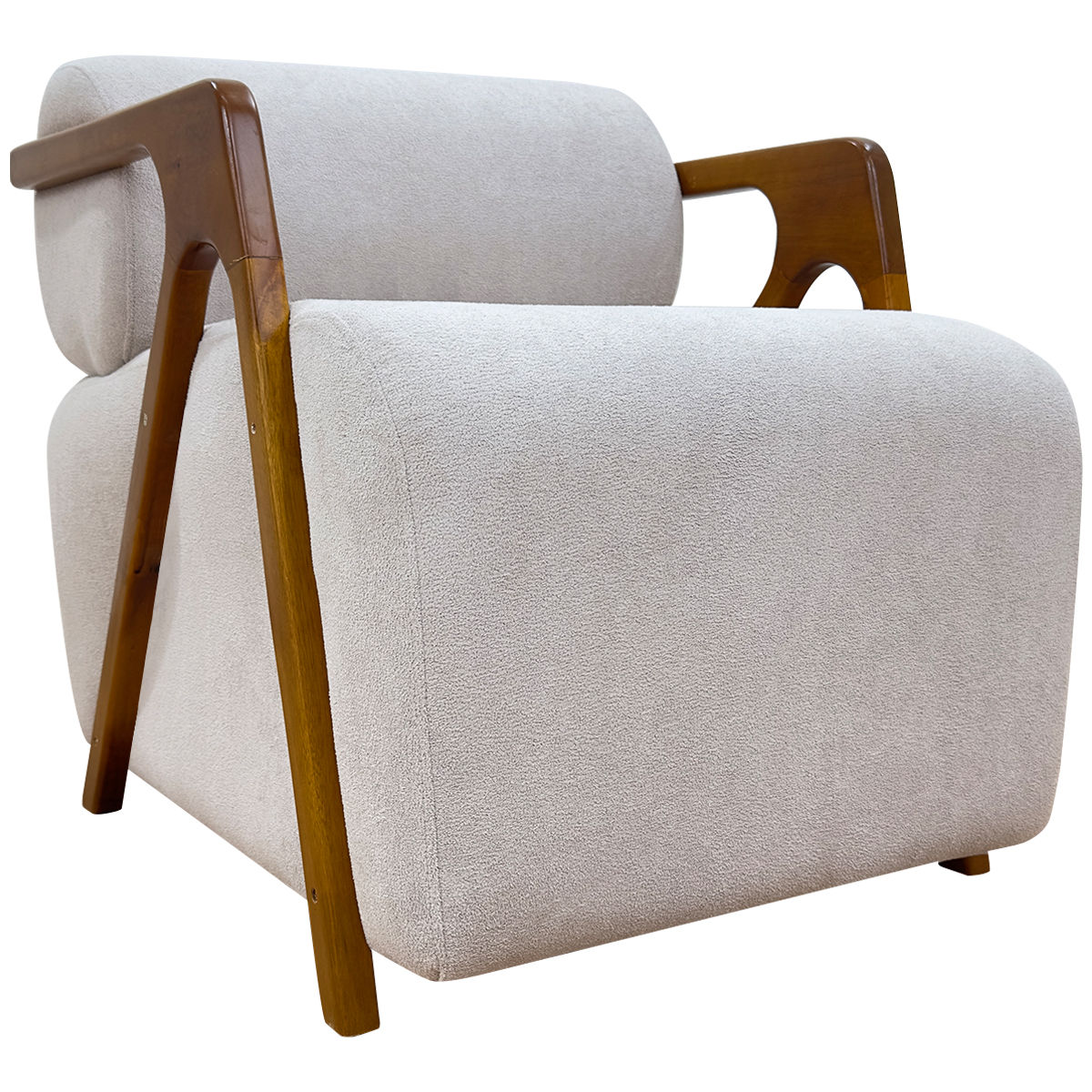 Kit 2 Poltronas Decorativas Para Sala Recepção Confortável Em Madeira Maciça Chloe Bouclé Bege