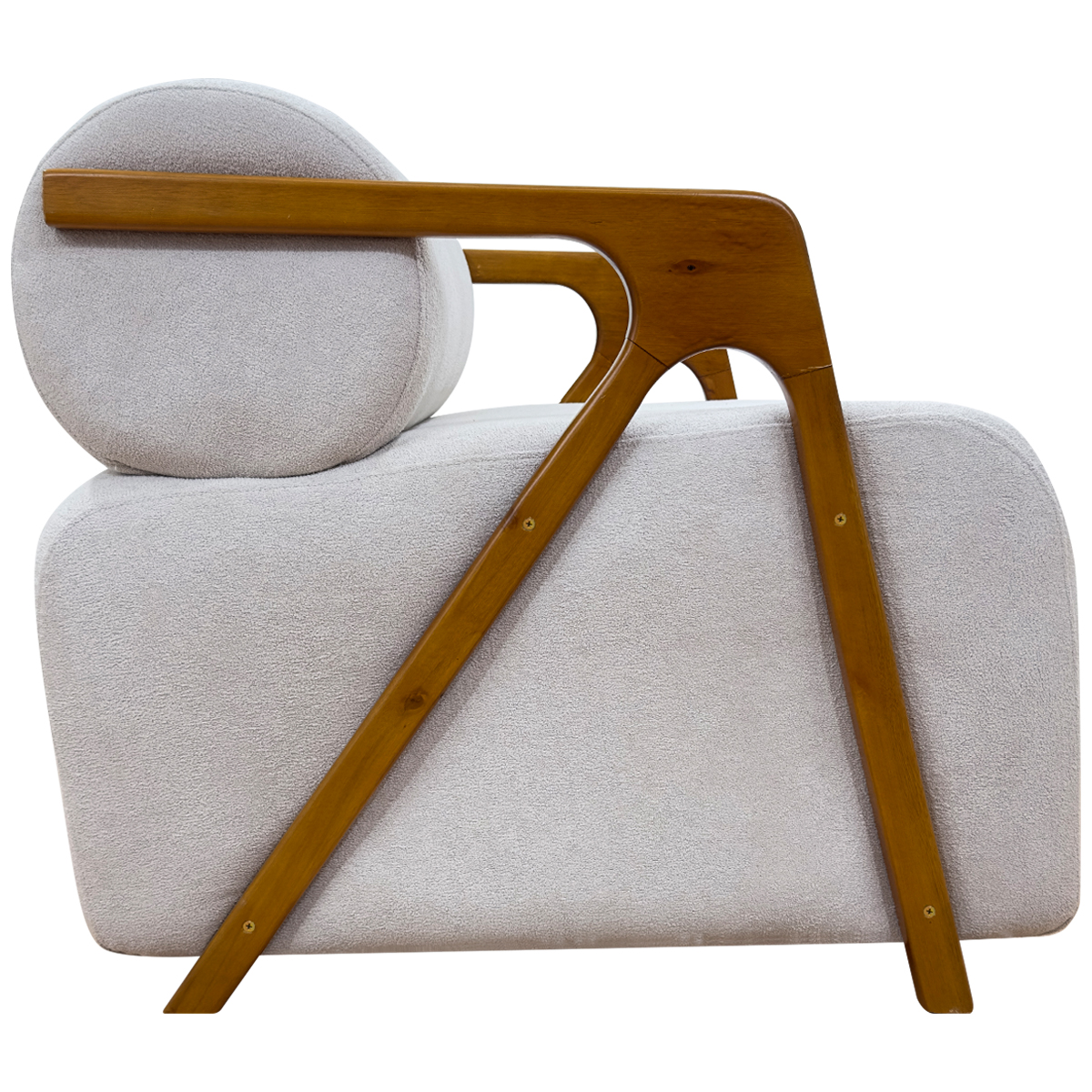 Kit 2 Poltronas Decorativas Para Sala Recepção Confortável Em Madeira Maciça Chloe Bouclé Bege