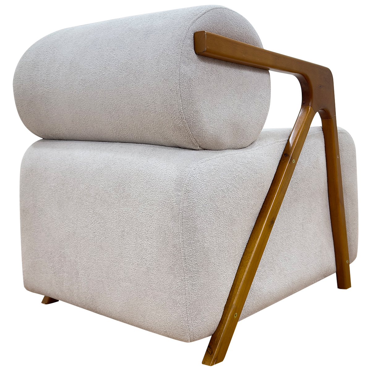 Kit 2 Poltronas Decorativas Para Sala Recepção Confortável Em Madeira Maciça Chloe Bouclé Bege