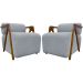 Kit 2 Poltronas Decorativas Para Sala Recepção Confortável Em Madeira Maciça Chloe Bouclé Premium Cinza