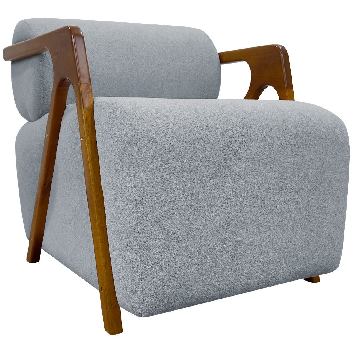 Kit 2 Poltronas Decorativas Para Sala Recepção Confortável Em Madeira Maciça Chloe Bouclé Premium Cinza