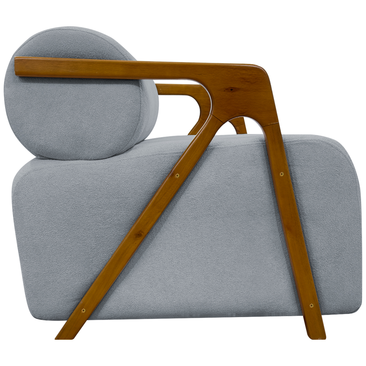 Kit 2 Poltronas Decorativas Para Sala Recepção Confortável Em Madeira Maciça Chloe Bouclé Premium Cinza