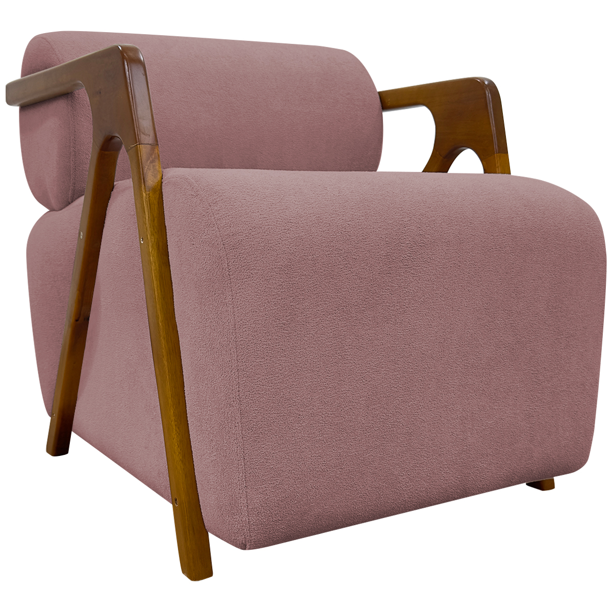 Kit 2 Poltronas Decorativas Para Sala Recepção Confortável Em Madeira Maciça Chloe Bouclé Premium Rosê