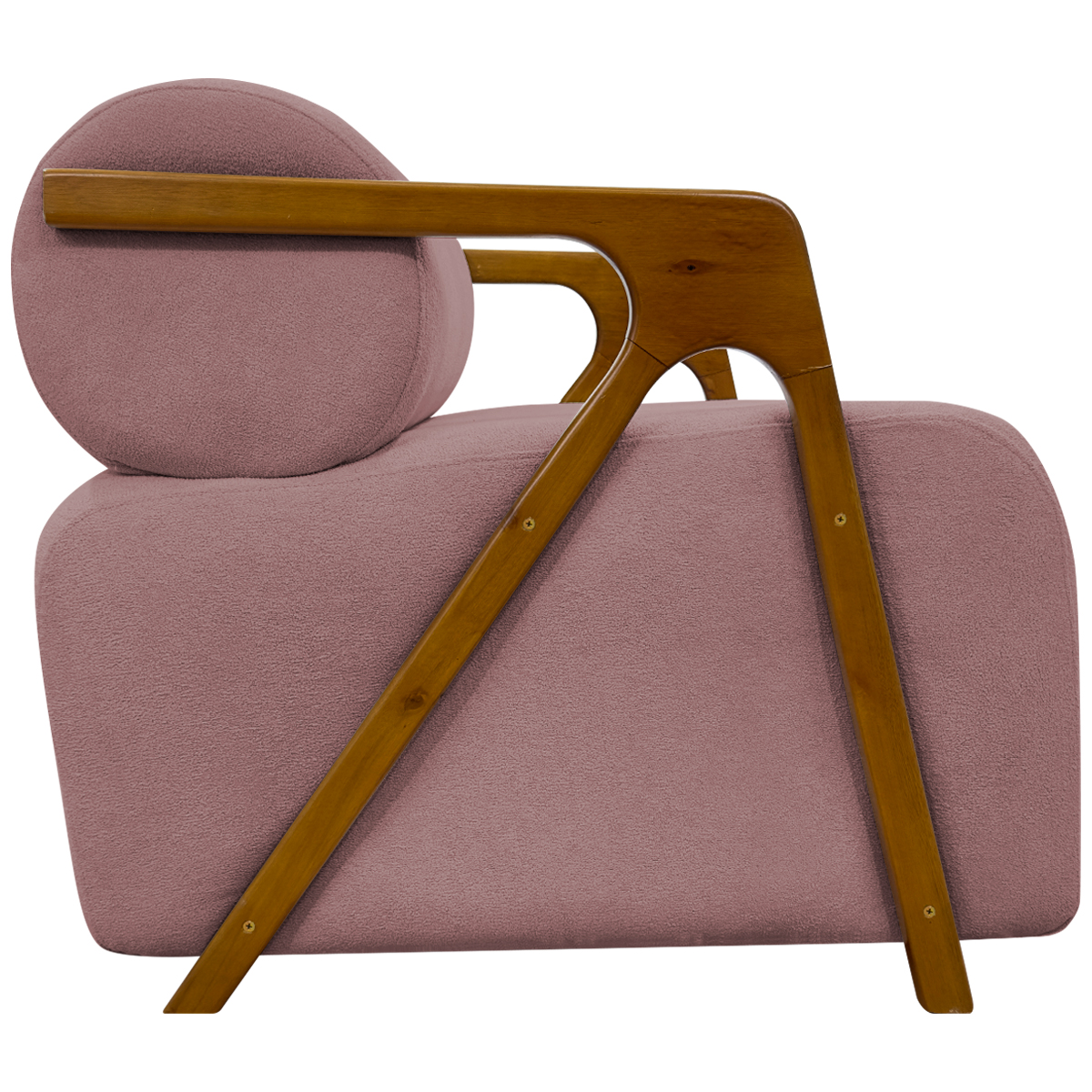 Kit 2 Poltronas Decorativas Para Sala Recepção Confortável Em Madeira Maciça Chloe Bouclé Premium Rosê