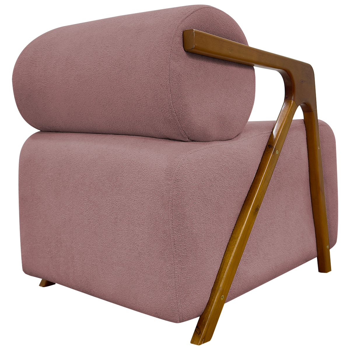 Kit 2 Poltronas Decorativas Para Sala Recepção Confortável Em Madeira Maciça Chloe Bouclé Premium Rosê