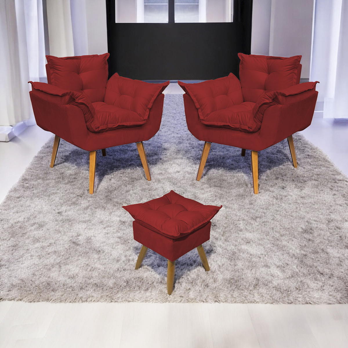 Kit 2 Poltronas Decorativas Para Sala Recepção Manicure ePuff Decorativo Para Quarto Penteadeira Suede Bordô