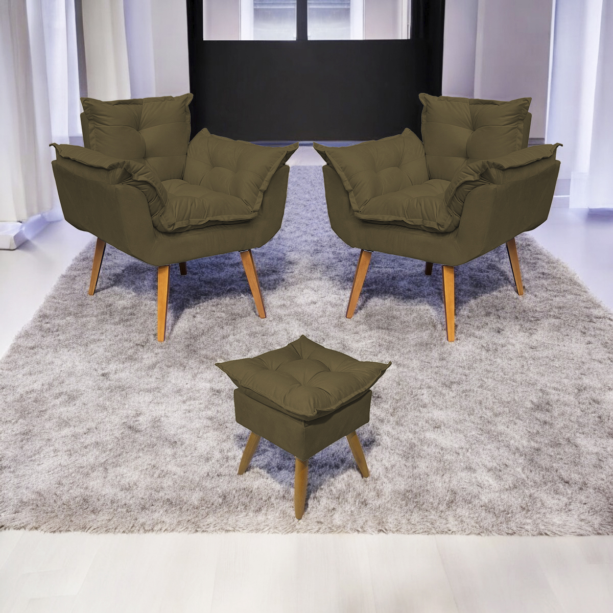 Kit 2 Poltronas Decorativas Para Sala Recepção Manicure ePuff Decorativo Para Quarto Penteadeira Suede Marrom