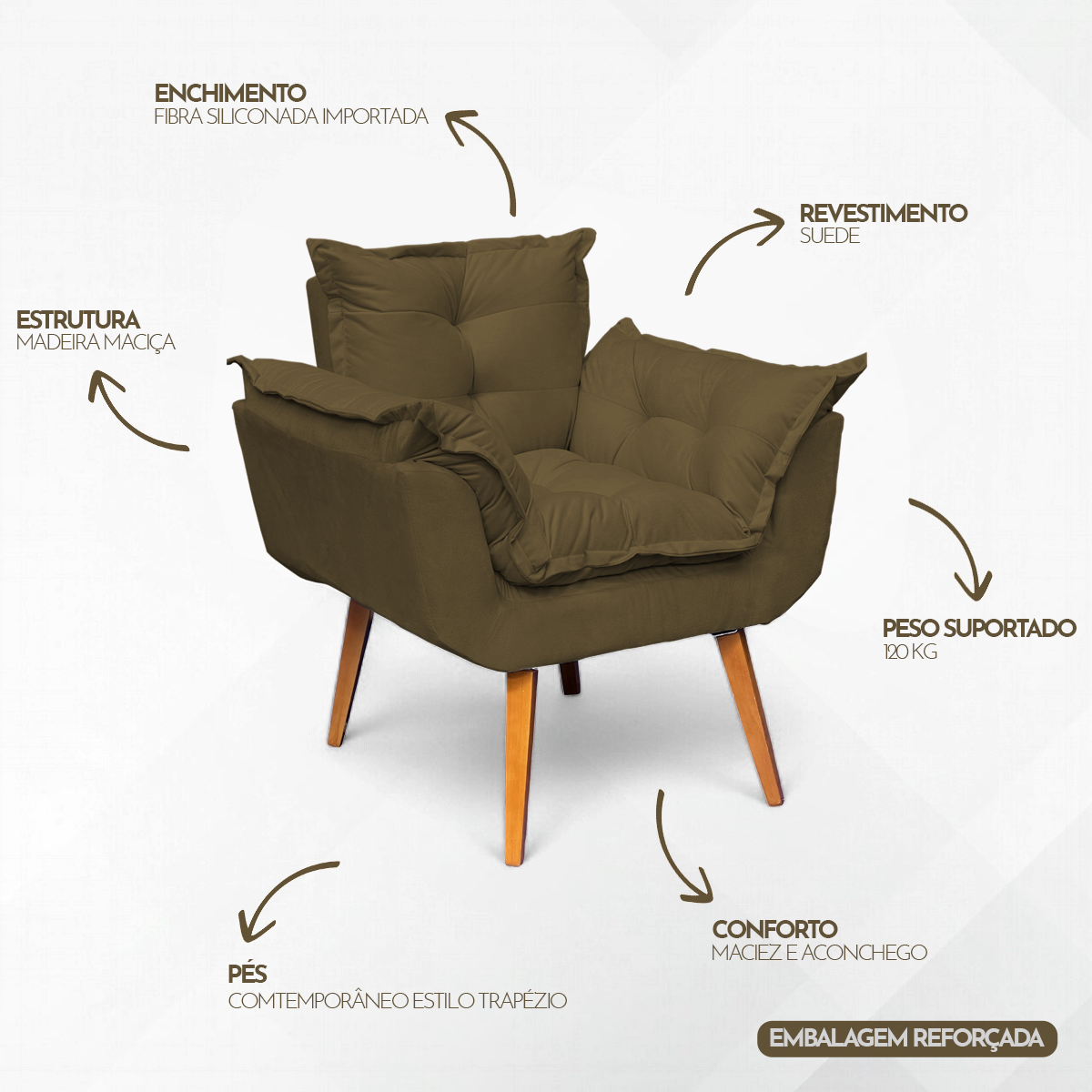 Kit 2 Poltronas Decorativas Para Sala Recepção Manicure ePuff Decorativo Para Quarto Penteadeira Suede Marrom