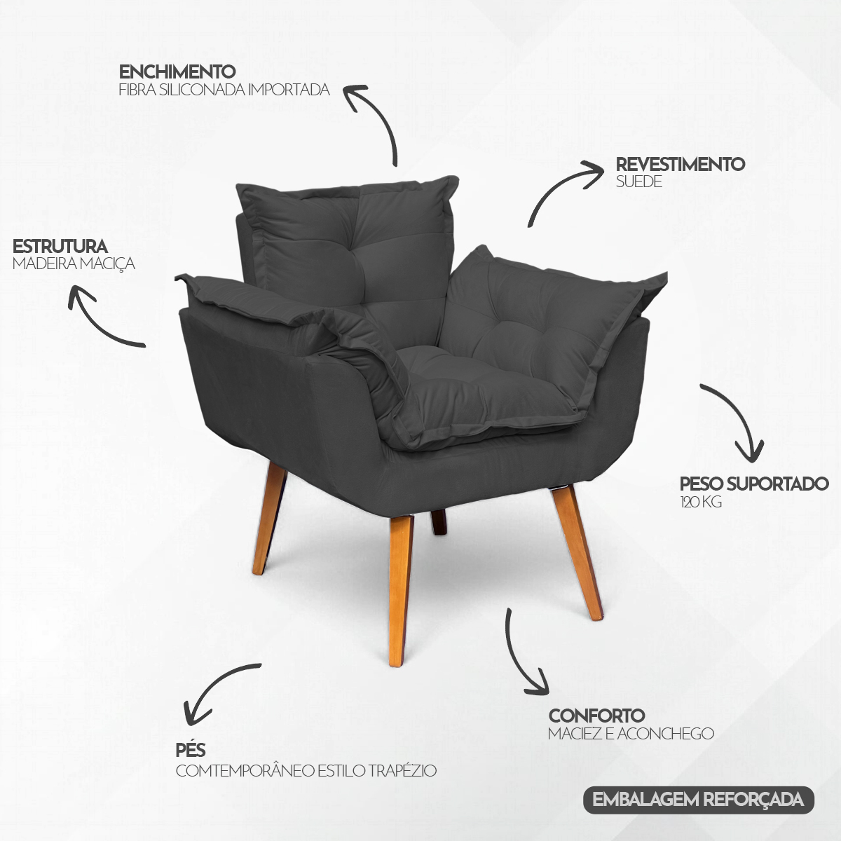 Kit 2 Poltronas Decorativas Para Sala Recepção Manicure ePuff Decorativo Para Quarto Penteadeira Suede Preto