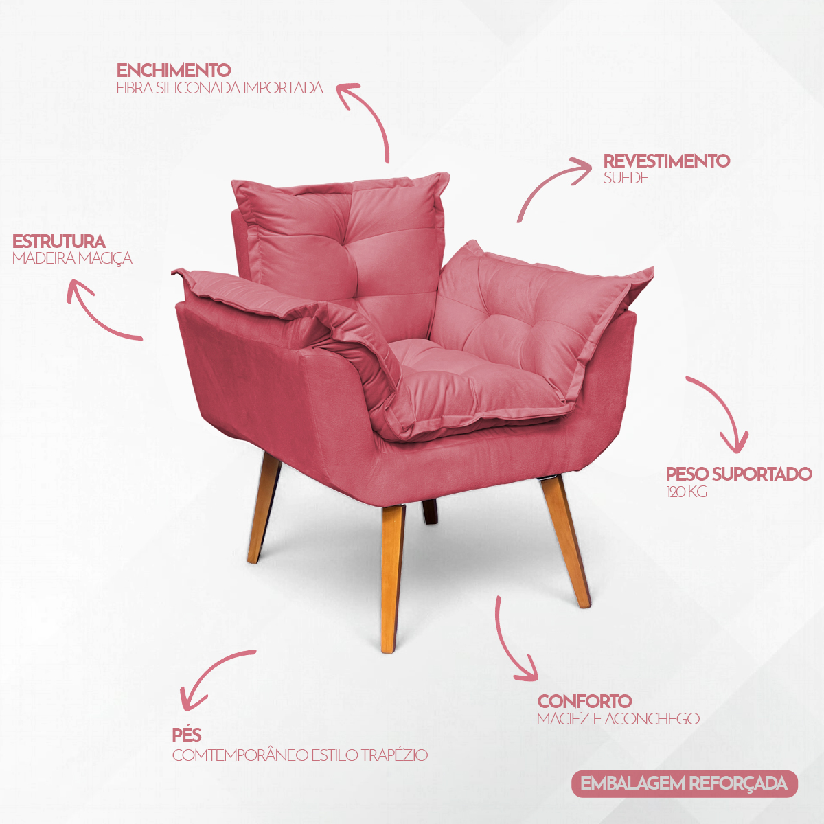 Kit 2 Poltronas Decorativas Para Sala Recepção Manicure ePuff Decorativo Para Quarto Penteadeira Suede Rosê