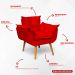 Kit 2 Poltronas Decorativas Para Sala Recepção Manicure ePuff Decorativo Para Quarto Penteadeira Suede Vermelho