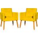 Kit 2 Poltronas Decorativas Para Sala, Manicure, Quarto Nina Suede Amarelo Pé Castanho - Clique E Decore