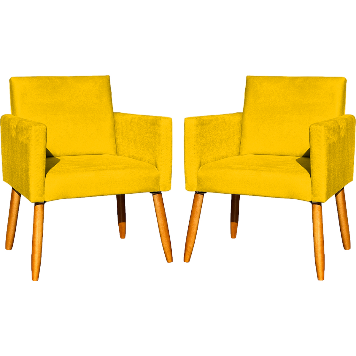 Kit 2 Poltronas Decorativas Para Sala, Manicure, Quarto Nina Suede Amarelo Pé Castanho - Clique E Decore