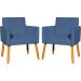 Kit 2 Poltronas Decorativas Para Sala, Manicure, Quarto Nina Suede Azul Marinho Pé Castanho - Clique E Decore