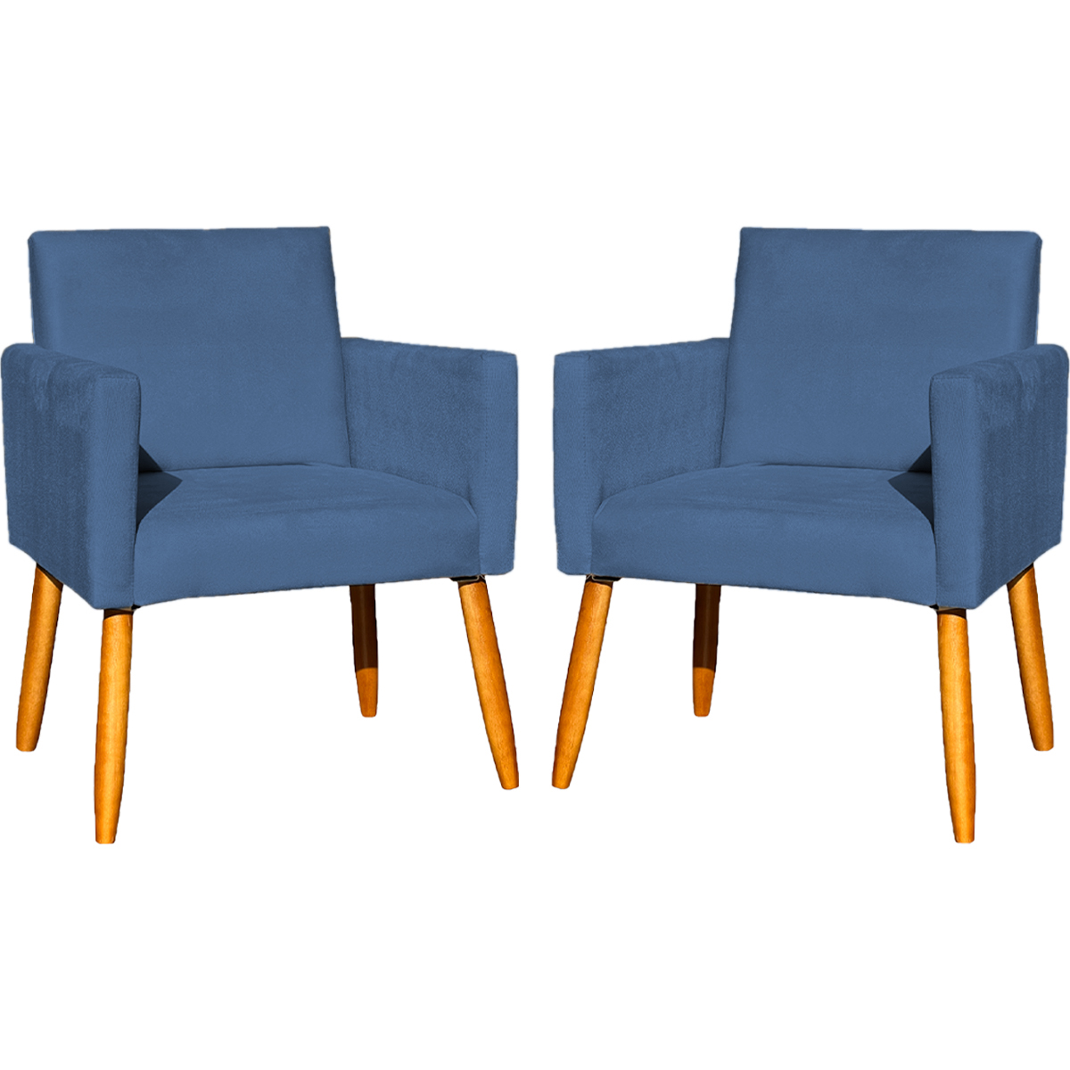 Kit 2 Poltronas Decorativas Para Sala, Manicure, Quarto Nina Suede Azul Marinho Pé Castanho - Clique E Decore