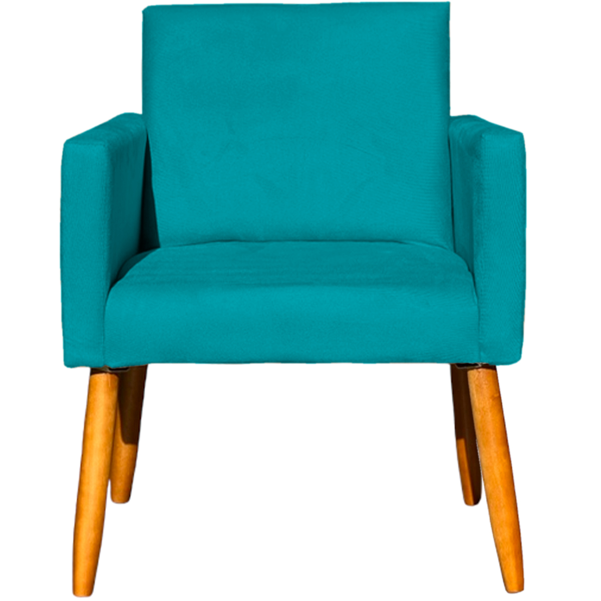 Kit 2 Poltronas Decorativas Para Sala, Manicure, Quarto Nina Suede Azul Turquesa Pé Castanho - Clique E Decore