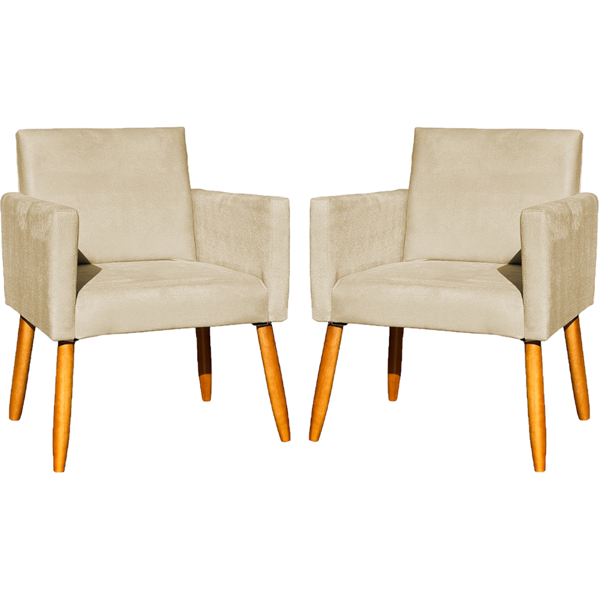 Kit 2 Poltronas Decorativas Para Sala, Manicure, Quarto Nina Suede Bege Pé Castanho - Clique E Decore