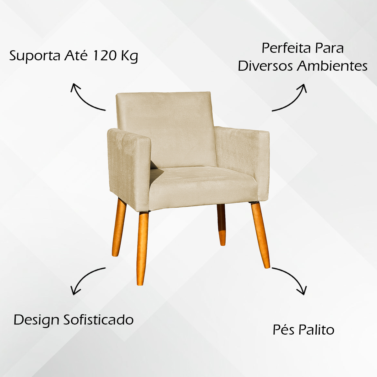 Kit 2 Poltronas Decorativas Para Sala, Manicure, Quarto Nina Suede Bege Pé Castanho - Clique E Decore