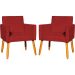Kit 2 Poltronas Decorativas Para Sala, Manicure, Quarto Nina Suede Bordô Pé Castanho - Clique E Decore