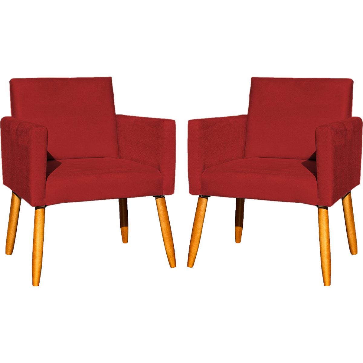Kit 2 Poltronas Decorativas Para Sala, Manicure, Quarto Nina Suede Bordô Pé Castanho - Clique E Decore