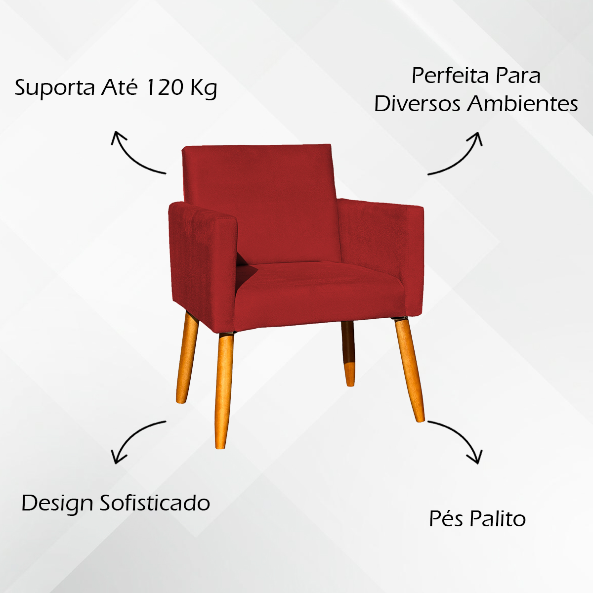 Kit 2 Poltronas Decorativas Para Sala, Manicure, Quarto Nina Suede Bordô Pé Castanho - Clique E Decore
