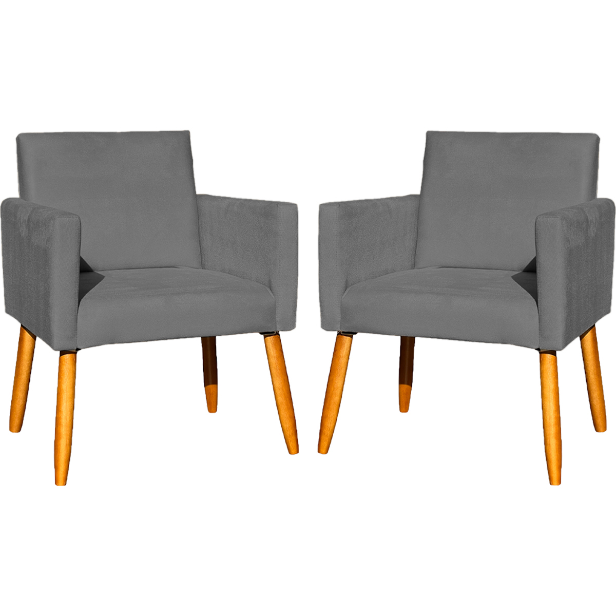 Kit 2 Poltronas Decorativas Para Sala, Manicure, Quarto Nina Suede Cinza Pé Castanho - Clique E Decore