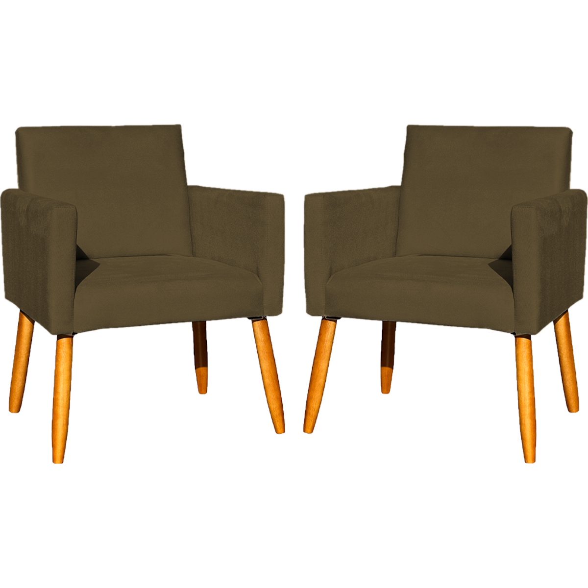 Kit 2 Poltronas Decorativas Para Sala, Manicure, Quarto Nina Suede Marrom Pé Castanho - Clique E Decore
