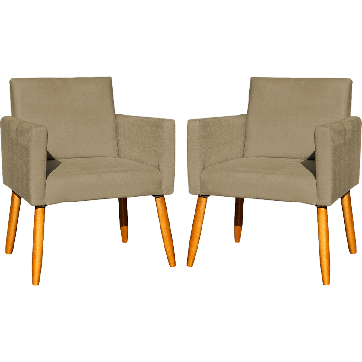 Kit 2 Poltronas Decorativas Para Sala, Manicure, Quarto Nina Suede Nude Pé Castanho - Clique E Decore