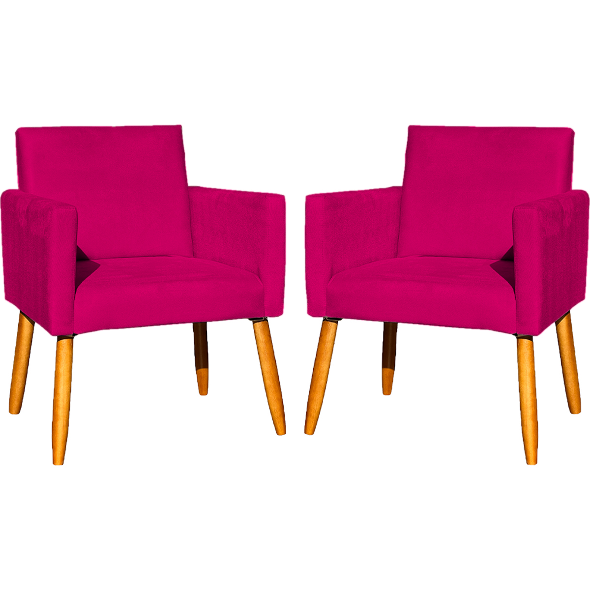 Kit 2 Poltronas Decorativas Para Sala, Manicure, Quarto Nina Suede Pink Pé Castanho - Clique E Decore