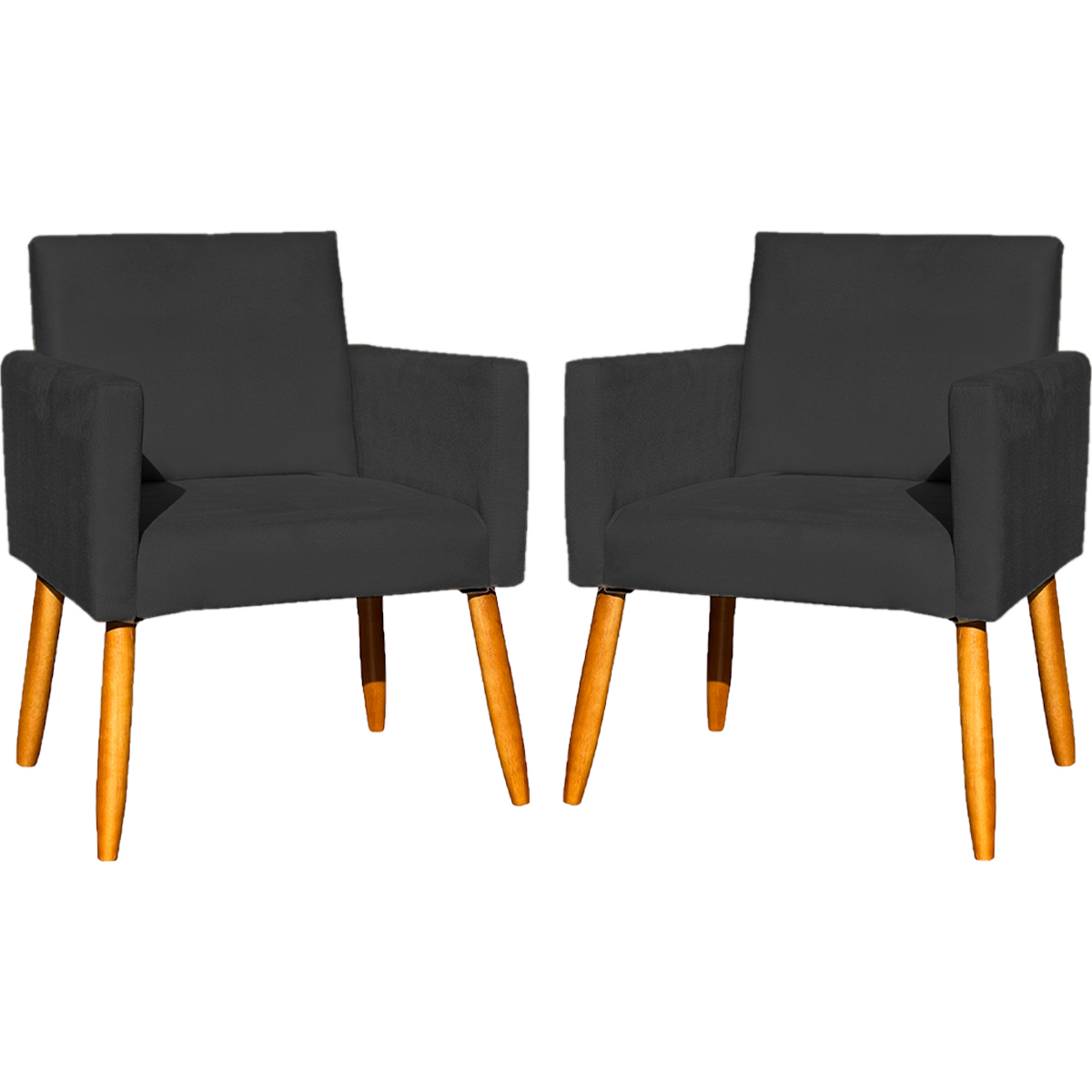 Kit 2 Poltronas Decorativas Para Sala, Manicure, Quarto Nina Suede Preto Pé Castanho - Clique E Decore