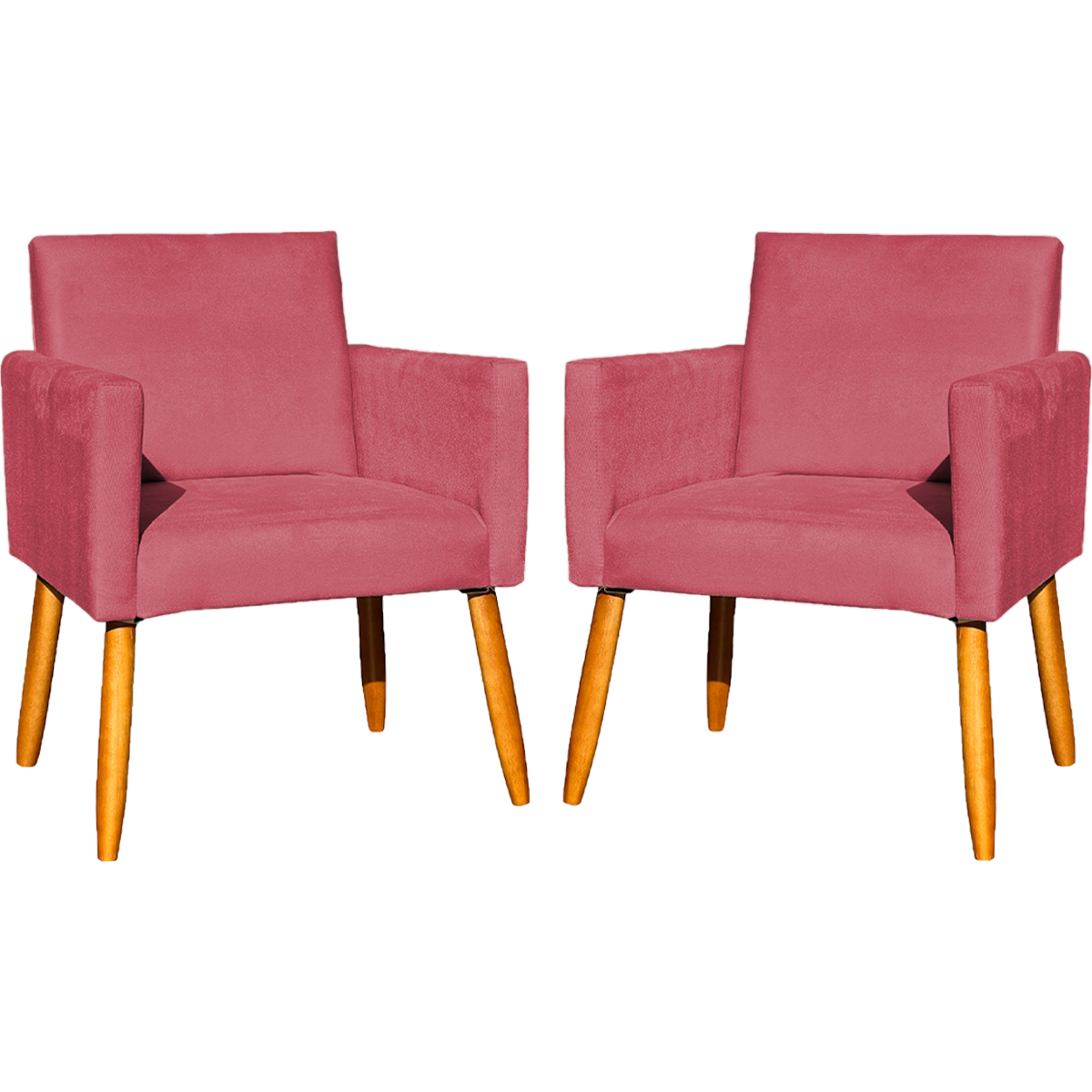 Kit 2 Poltronas Decorativas Para Sala, Manicure, Quarto Nina Suede Rose Pé Castanho - Clique E Decore