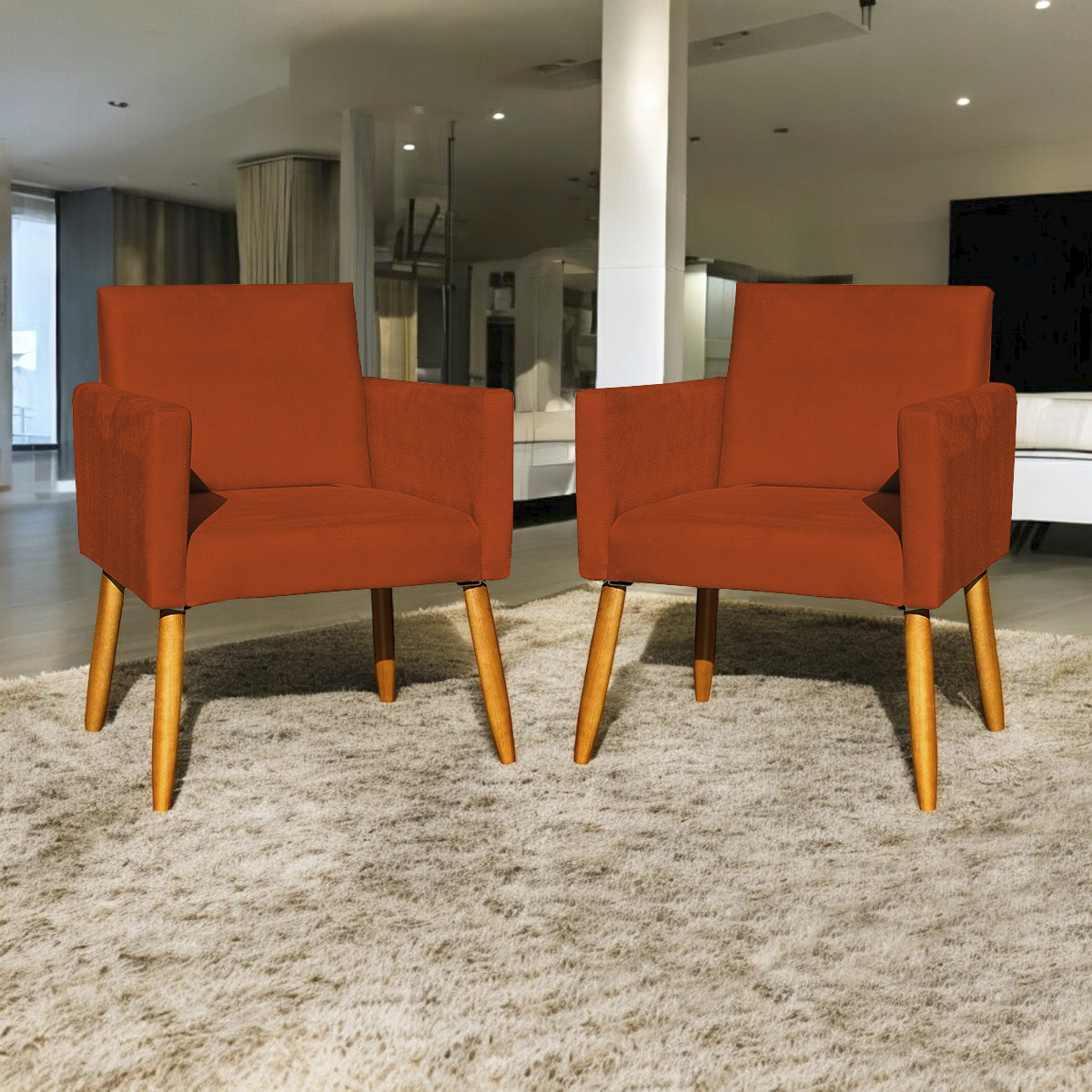 Kit 2 Poltronas Decorativas Para Sala, Manicure, Quarto Nina Suede Terracota Pé Castanho - Clique E Decore