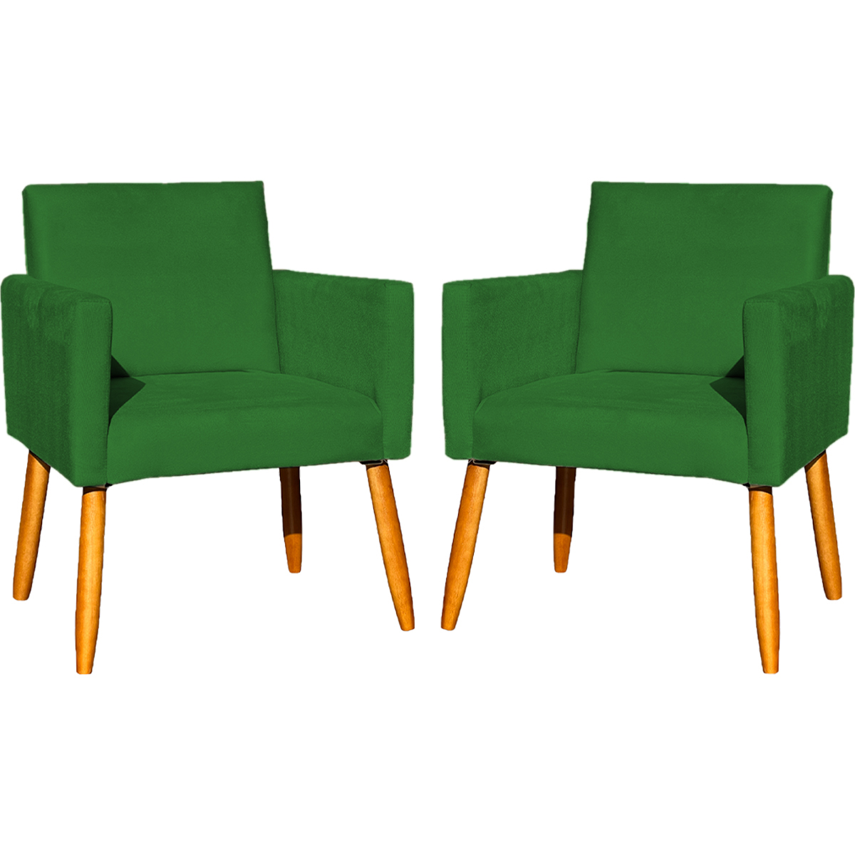 Kit 2 Poltronas Decorativas Para Sala, Manicure, Quarto Nina Suede Verde Pé Castanho - Clique E Decore