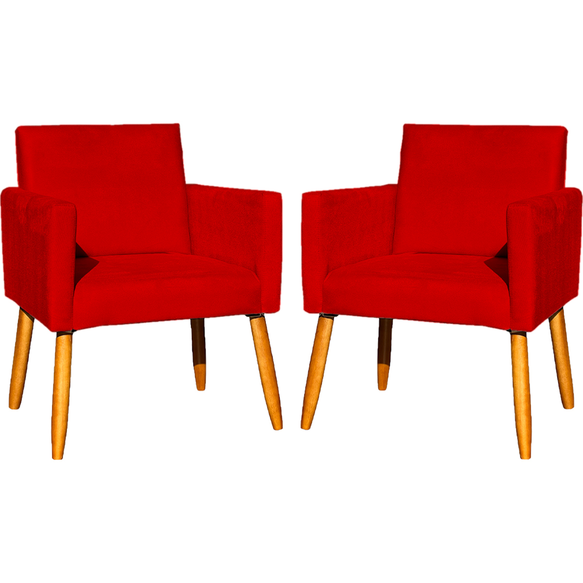 Kit 2 Poltronas Decorativas Para Sala, Manicure, Quarto Nina Suede Vermelho Pé Castanho - Clique E Decore