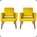 Kit 2 Poltronas Decorativas Para Sala, Quarto, Escritório Isa Suede Amarelo Pé Castanho - Clique E Decore